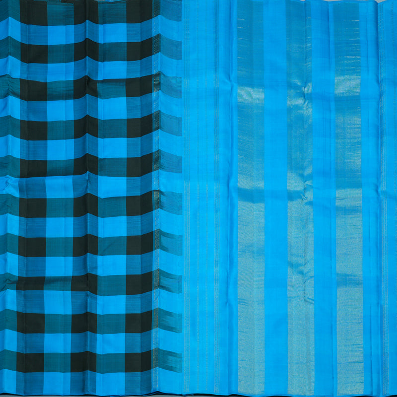 Hayagrivas Handloom Blue &amp; Black Checks Kanjivaram Silk Saree KBF811H1-1