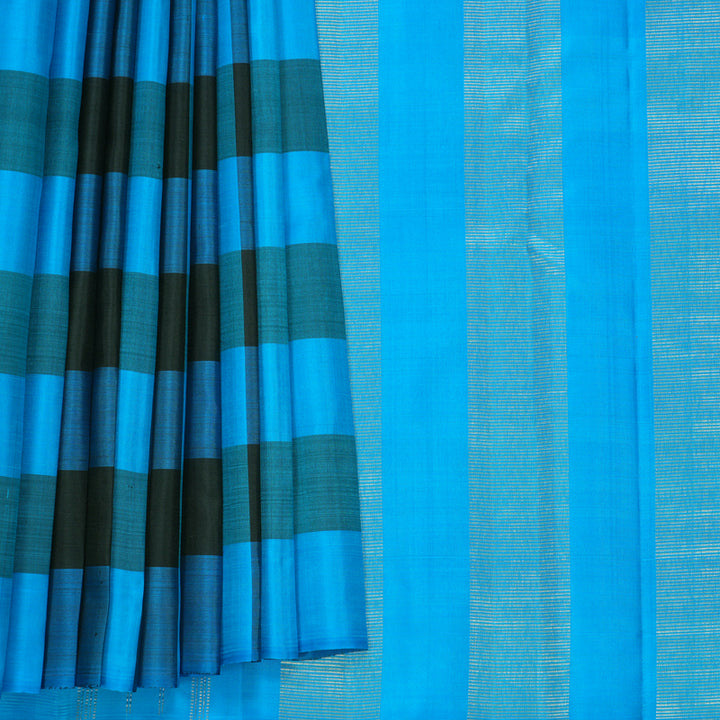 Hayagrivas Handloom Blue &amp; Black Checks Kanjivaram Silk Saree KBF811H1-1