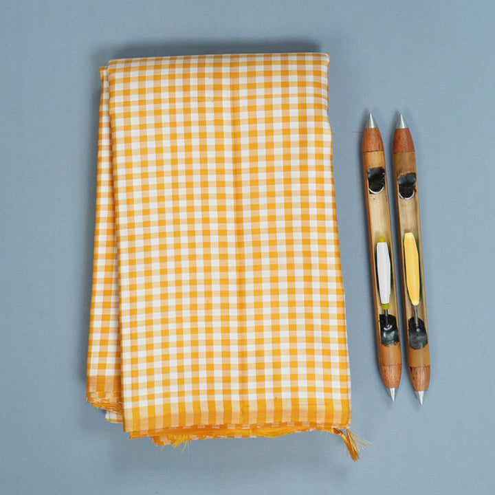 Hayagrivas Handloom Mustard &amp; White Checks Kanjivaram Silk Saree KBF811H1-2