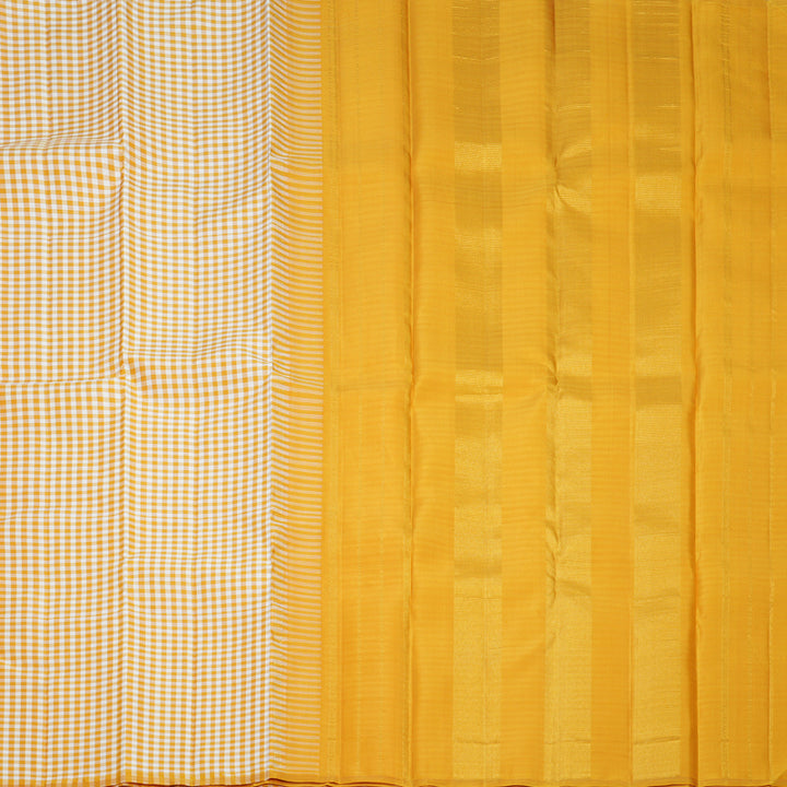 Hayagrivas Handloom Mustard &amp; White Checks Kanjivaram Silk Saree KBF811H1-2