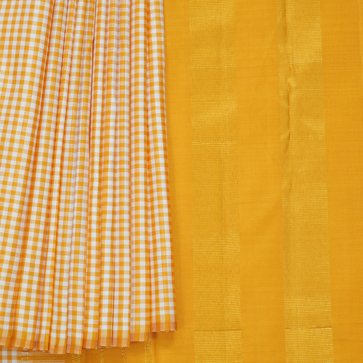 Hayagrivas Handloom Mustard &amp; White Checks Kanjivaram Silk Saree KBF811H1-2