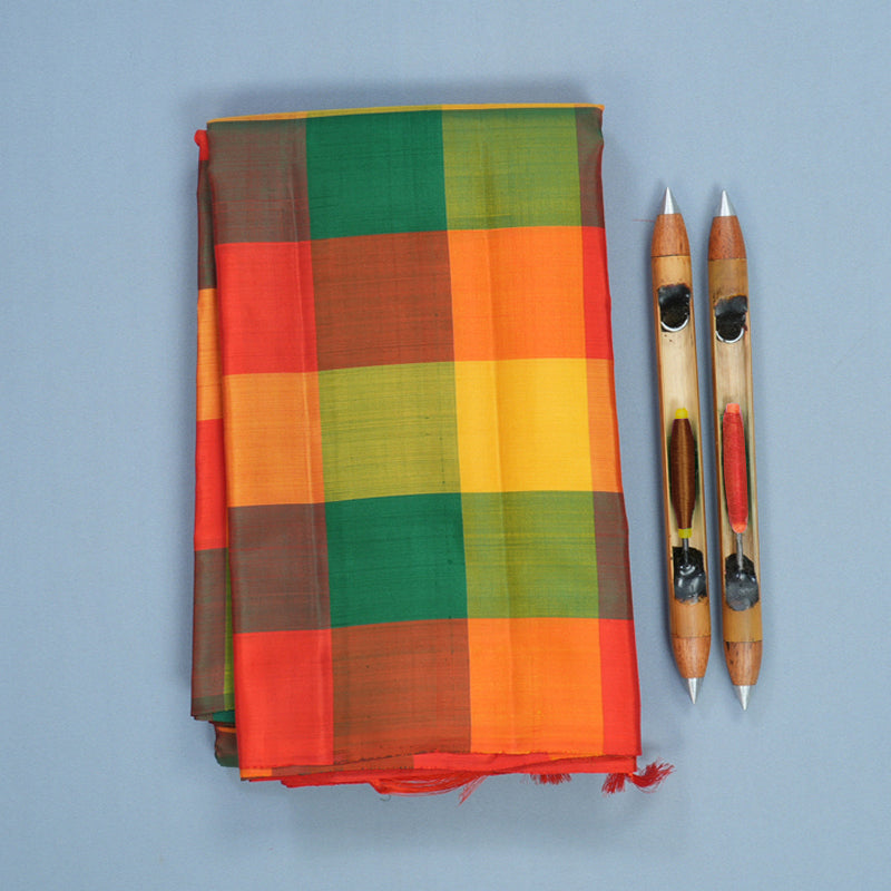Hayagrivas Handloom Multicolour Checks Kanjivaram Silk Saree KBF811H1-3