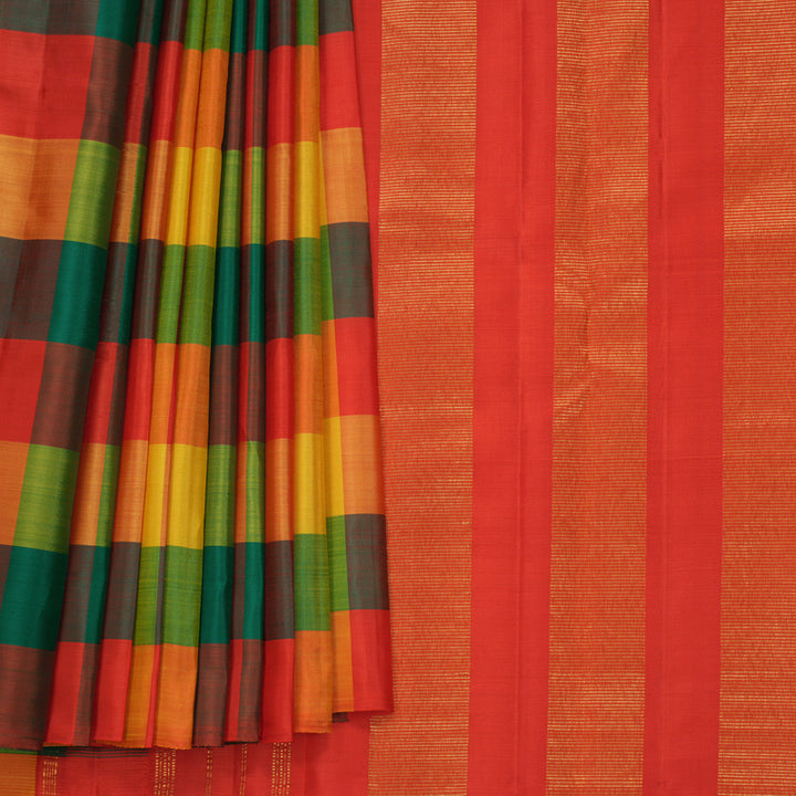 Hayagrivas Handloom Multicolour Checks Kanjivaram Silk Saree KBF811H1-3