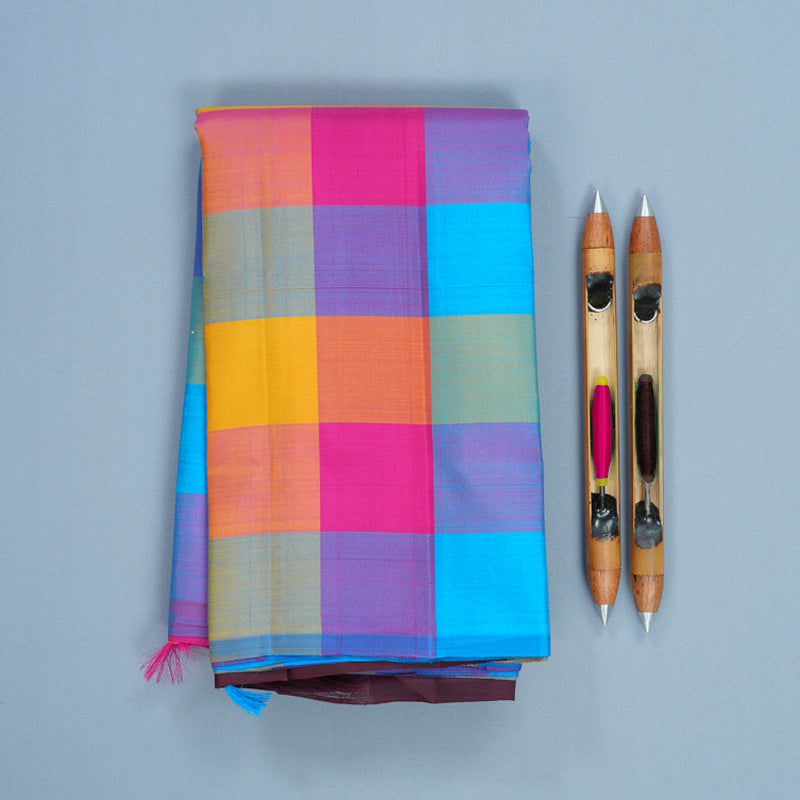 Hayagrivas Handloom Multicolour Checks Kanjivaram Silk Saree KBF811H1-4
