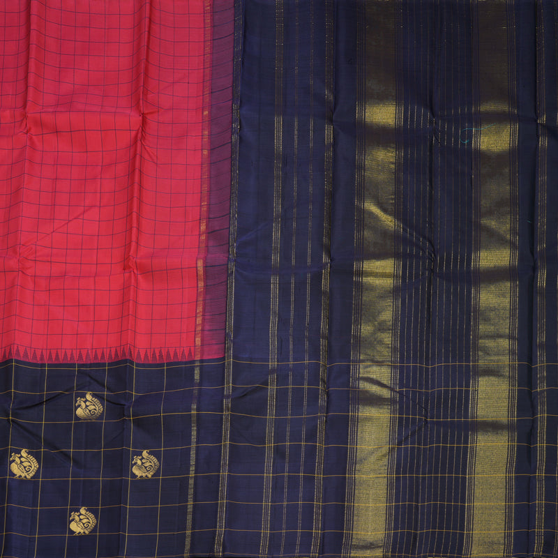 Hayagrivas Handloom Red Kanjivaram Silk Saree with Navy Blue Border KBF813H1-1