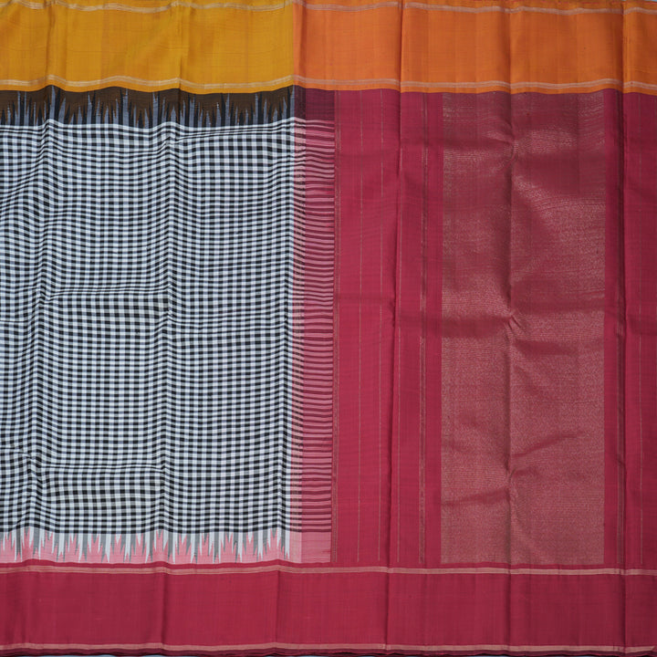 Hayagrivas Handloom Black &amp; White Checks Kanjivaram Silk Saree with Ganga Jamuna Border KBF813H2-2