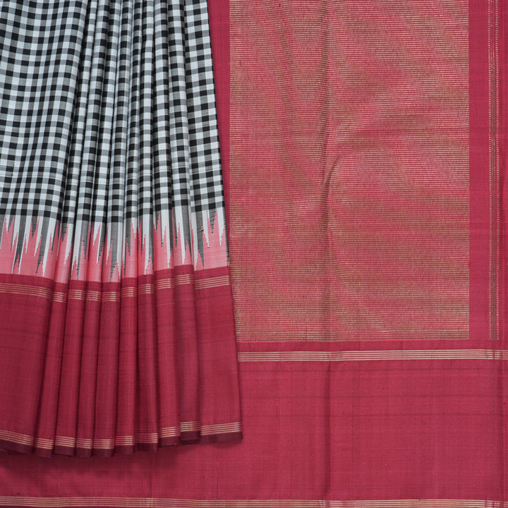 Hayagrivas Handloom Black &amp; White Checks Kanjivaram Silk Saree with Ganga Jamuna Border KBF813H2-2