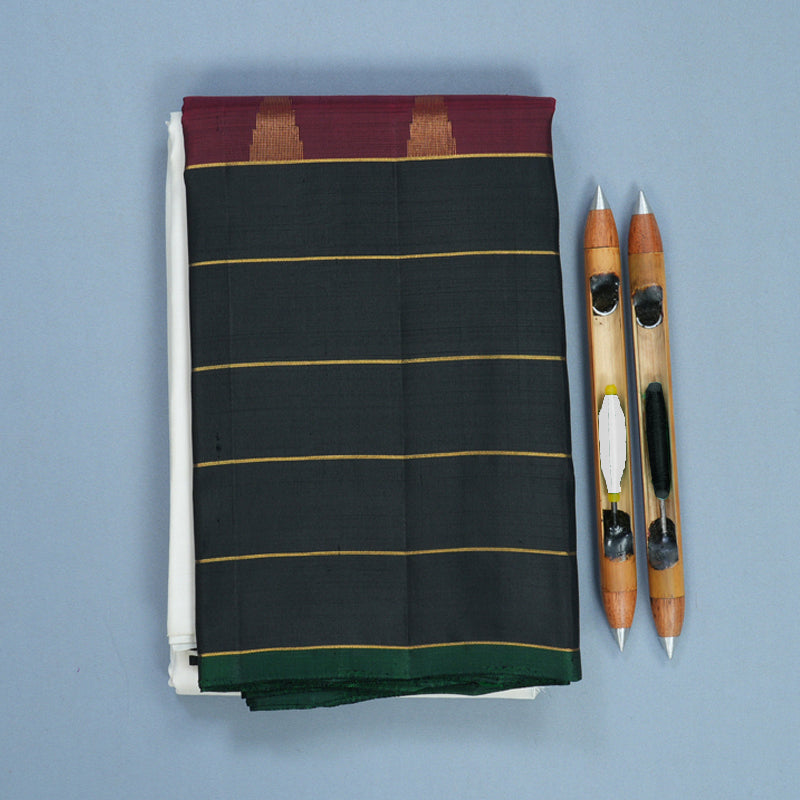 Hayagrivas Handloom White Kanjivaram Silk Saree with Black Border KBF813H3-1