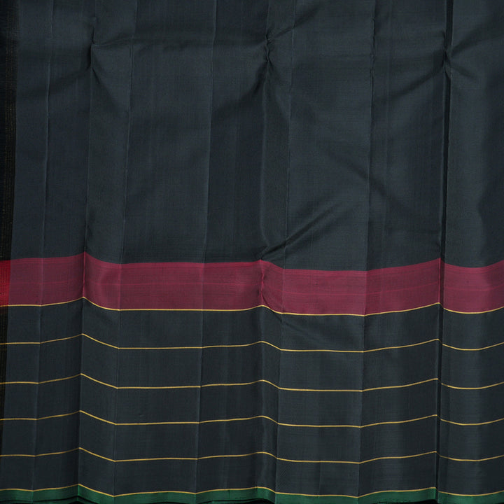 Hayagrivas Handloom White Kanjivaram Silk Saree with Black Border KBF813H3-1