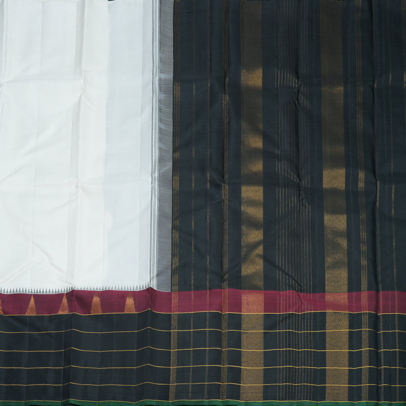 Hayagrivas Handloom White Kanjivaram Silk Saree with Black Border KBF813H3-1