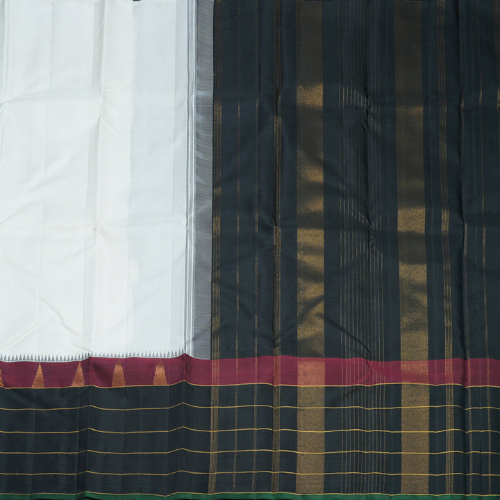 Hayagrivas Handloom White Kanjivaram Silk Saree with Black Border KBF813H3-1