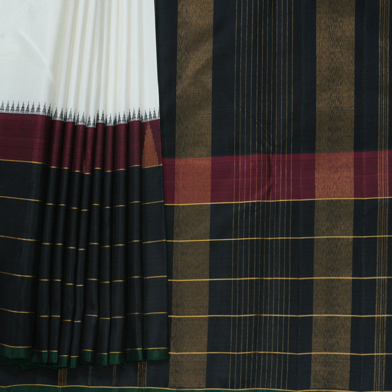 Hayagrivas Handloom White Kanjivaram Silk Saree with Black Border KBF813H3-1