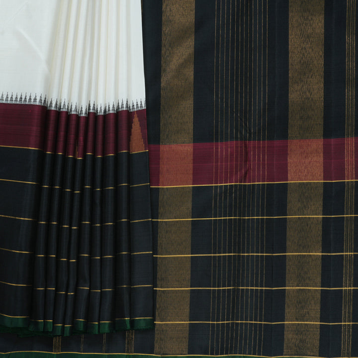 Hayagrivas Handloom White Kanjivaram Silk Saree with Black Border KBF813H3-1