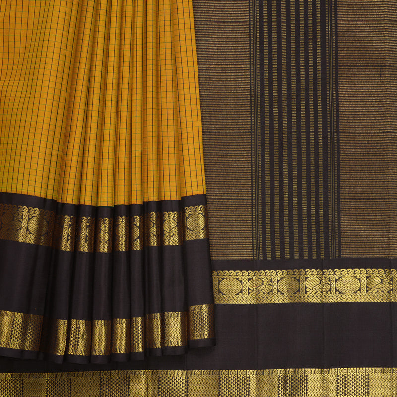 Hayagrivas Handloom Mustard Yellow Kanjivaram Silk Saree with Kanchana Brown Border KBF813H4-1