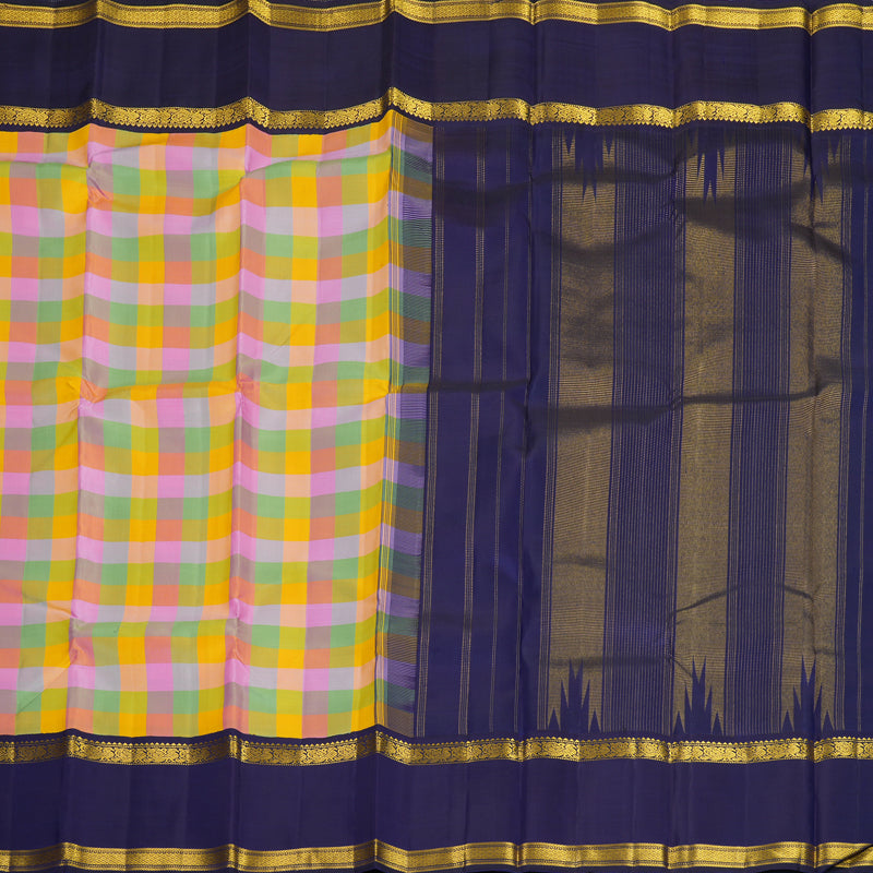 Hayagrivas Handloom Multicolour Checks Kanjivaram Silk Saree with Purplish-Blue Border KBF813H4-2
