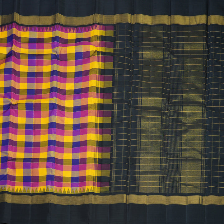Hayagrivas Handloom Multicolour Checks Kanjivaram Silk Saree with Black Border KBF813H5-1