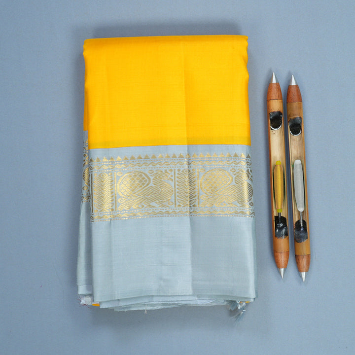 Hayagrivas Handloom Yellow Kanjivaram Silk Saree with Powder Blue Border KBF813H8-1