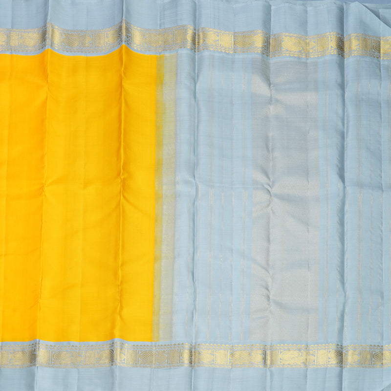Hayagrivas Handloom Yellow Kanjivaram Silk Saree with Powder Blue Border KBF813H8-1