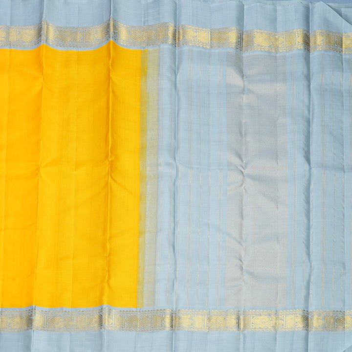 Hayagrivas Handloom Yellow Kanjivaram Silk Saree with Powder Blue Border KBF813H8-1