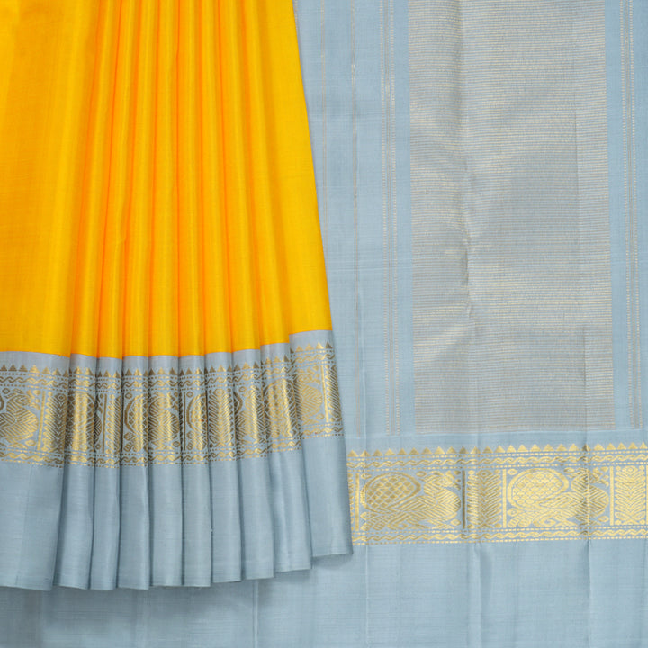 Hayagrivas Handloom Yellow Kanjivaram Silk Saree with Powder Blue Border KBF813H8-1