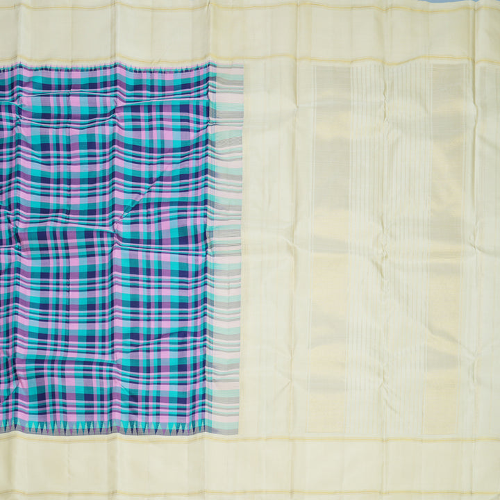 Hayagrivas Handloom Multicolour Checks Kanjivaram Silk Saree with Ivory Border KBF813H9-1