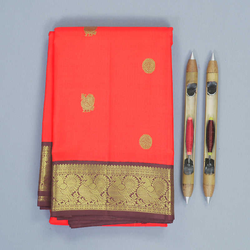 Hayagrivas Handloom Red Kanjivaram Silk Saree with Burgundy Border KBF814H1-1