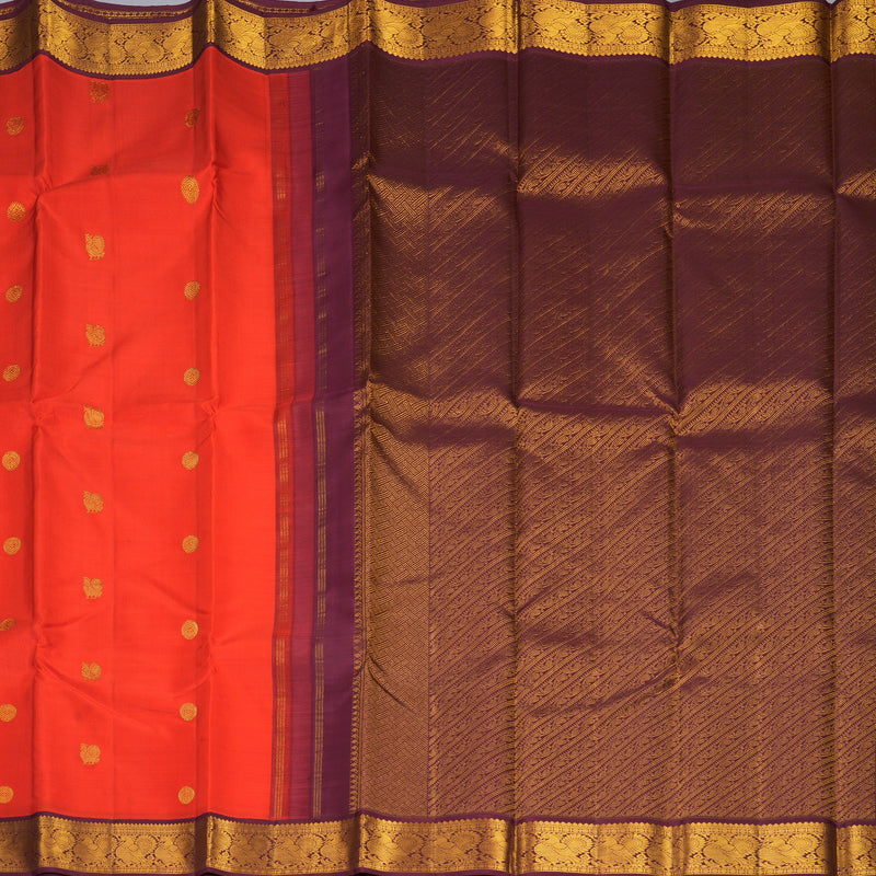 Hayagrivas Handloom Red Kanjivaram Silk Saree with Burgundy Border KBF814H1-1