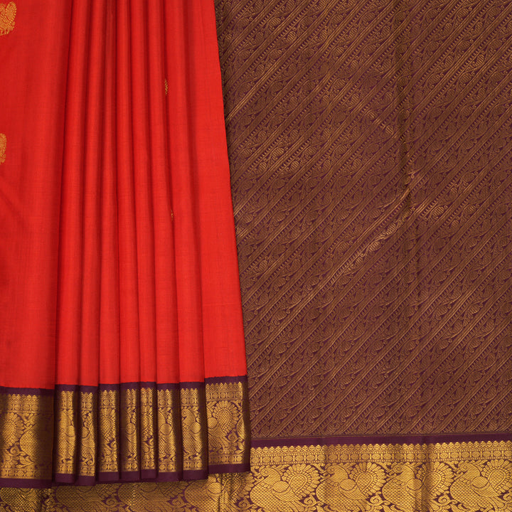 Hayagrivas Handloom Red Kanjivaram Silk Saree with Burgundy Border KBF814H1-1