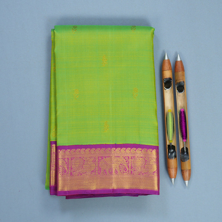Hayagrivas Handloom Fluorescent Green Kanjivaram Silk Saree with Purple Border KBF814H1-2
