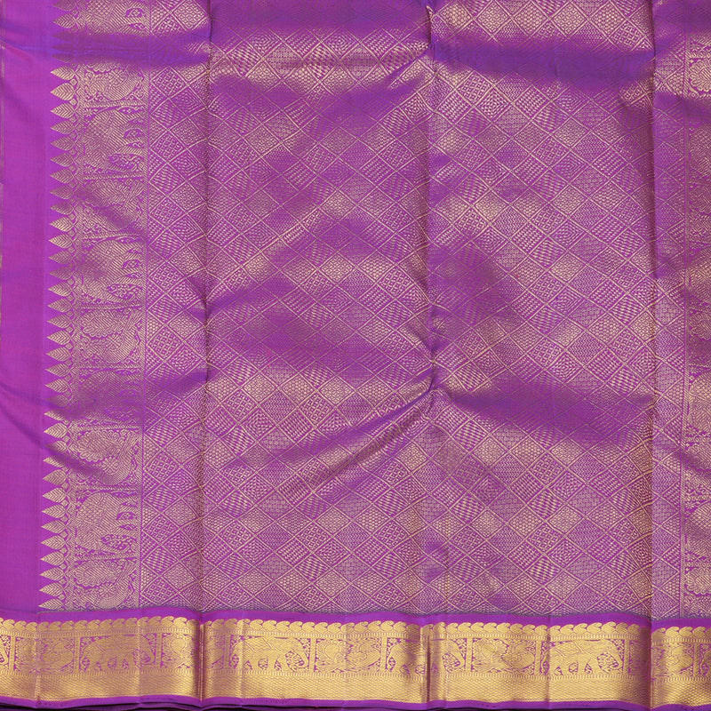 Hayagrivas Handloom Fluorescent Green Kanjivaram Silk Saree with Purple Border KBF814H1-2