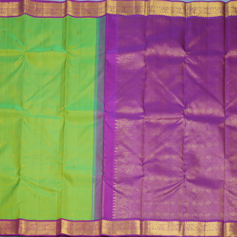 Hayagrivas Handloom Fluorescent Green Kanjivaram Silk Saree with Purple Border KBF814H1-2