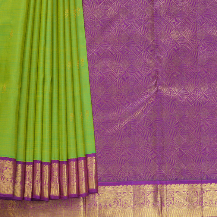 Hayagrivas Handloom Fluorescent Green Kanjivaram Silk Saree with Purple Border KBF814H1-2