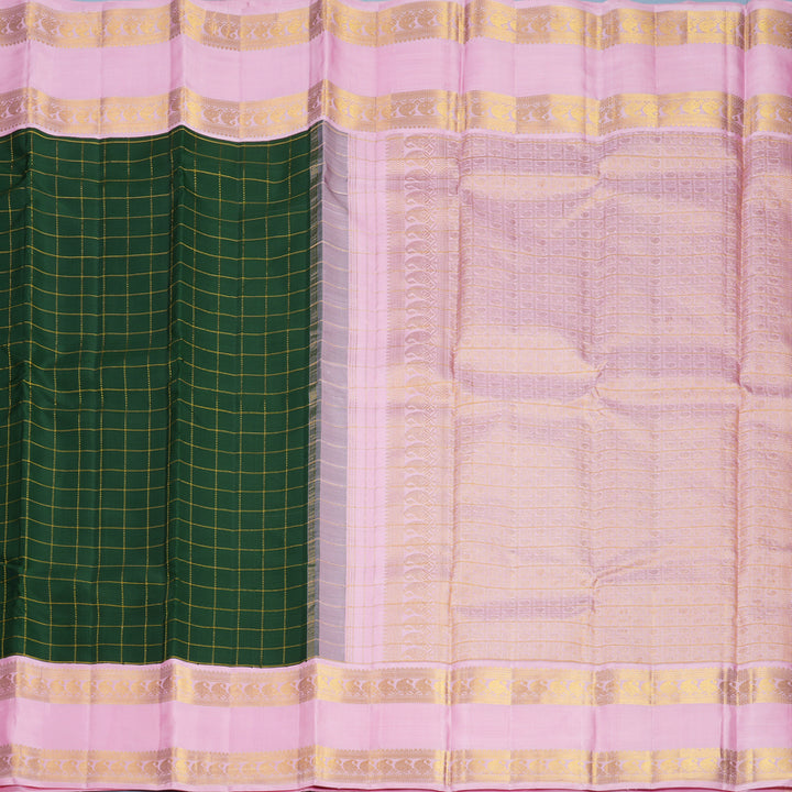 Hayagrivas Handloom Bottle Green Kanjivaram Silk Saree with Baby Pink Border KBF814H2-1