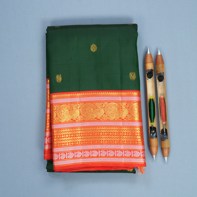 Hayagrivas Handloom Bottle Green Kanjivaram Silk Saree with Red Border KBF814H2-2