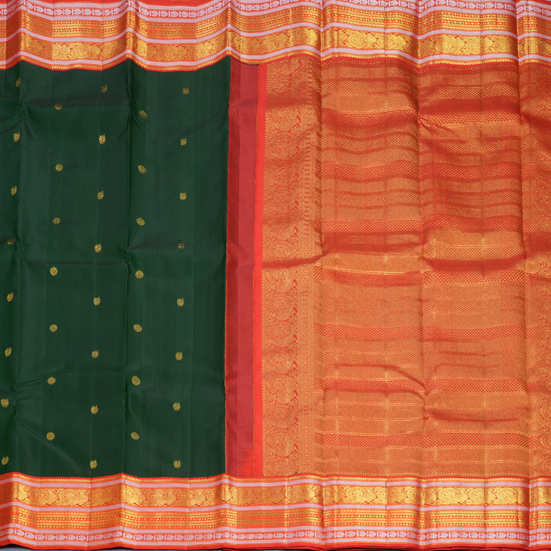 Hayagrivas Handloom Bottle Green Kanjivaram Silk Saree with Red Border KBF814H2-2