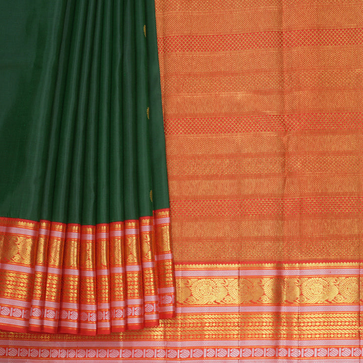 Hayagrivas Handloom Bottle Green Kanjivaram Silk Saree with Red Border KBF814H2-2