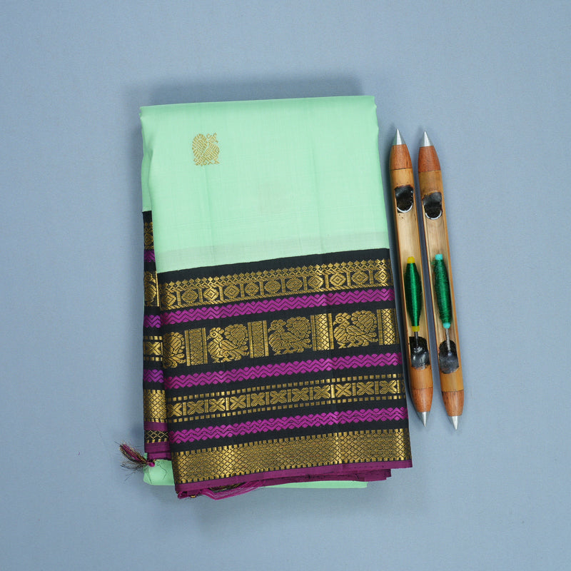 Hayagrivas Handloom Pastel Green Kanjivaram Silk Saree with Black Border KBF814H2-3
