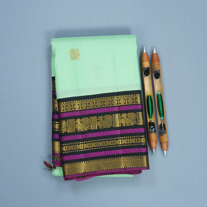 Hayagrivas Handloom Pastel Green Kanjivaram Silk Saree with Black Border KBF814H2-3