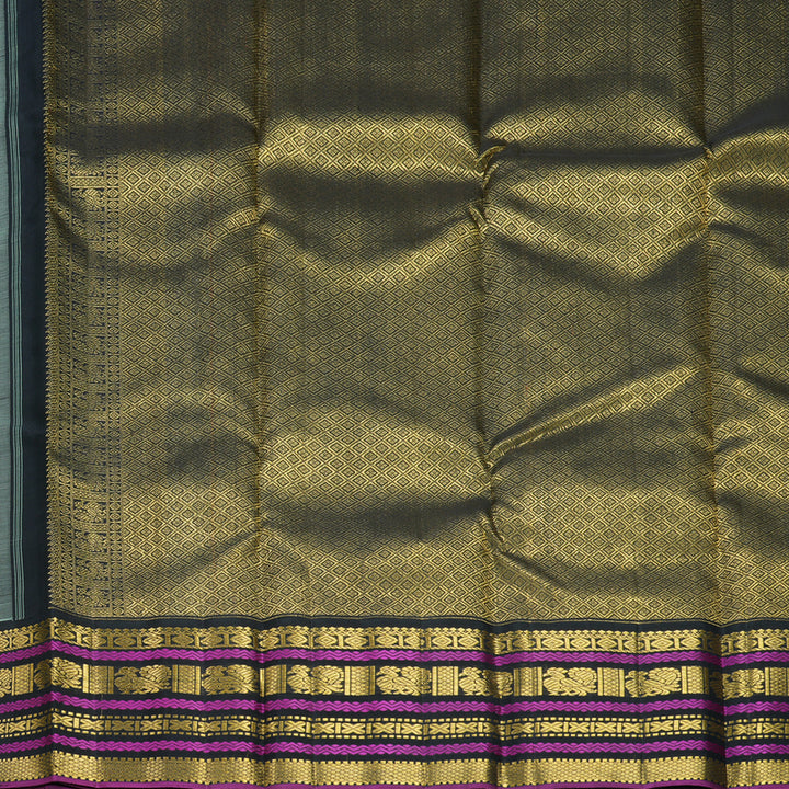 Hayagrivas Handloom Pastel Green Kanjivaram Silk Saree with Black Border KBF814H2-3