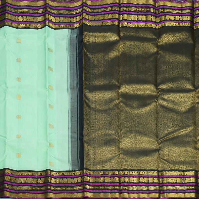 Hayagrivas Handloom Pastel Green Kanjivaram Silk Saree with Black Border KBF814H2-3