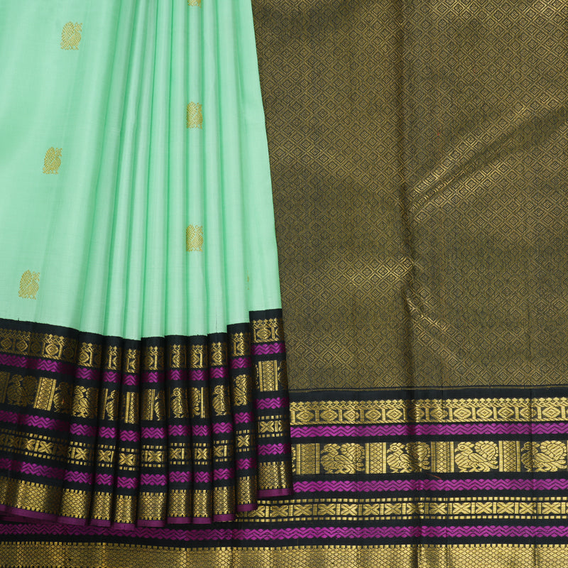 Hayagrivas Handloom Pastel Green Kanjivaram Silk Saree with Black Border KBF814H2-3
