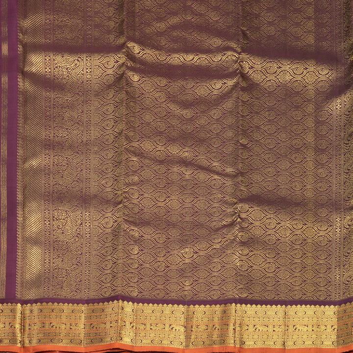 Hayagrivas Handloom Orange Kanjivaram Silk Saree with Burgundy Border KBF814H2-6
