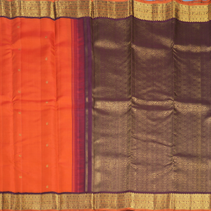Hayagrivas Handloom Orange Kanjivaram Silk Saree with Burgundy Border KBF814H2-6