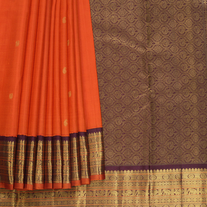 Hayagrivas Handloom Orange Kanjivaram Silk Saree with Burgundy Border KBF814H2-6