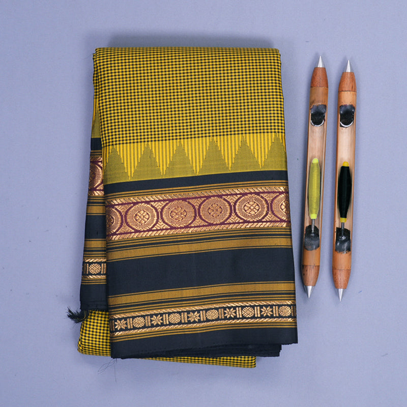 Hayagrivas Handloom Yellow &amp; Black (Zasa Zasa Kattam) Kanjivaram Silk Saree KBF814H3-1
