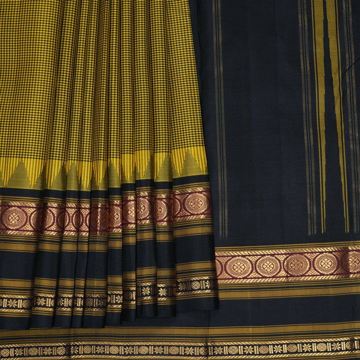 Hayagrivas Handloom Yellow &amp; Black (Zasa Zasa Kattam) Kanjivaram Silk Saree KBF814H3-1