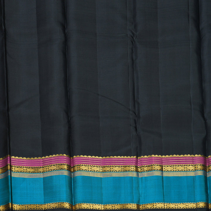 Hayagrivas Handloom Yellow Kanjivaram Silk Saree with Teal Blue Border KBF814H3-2