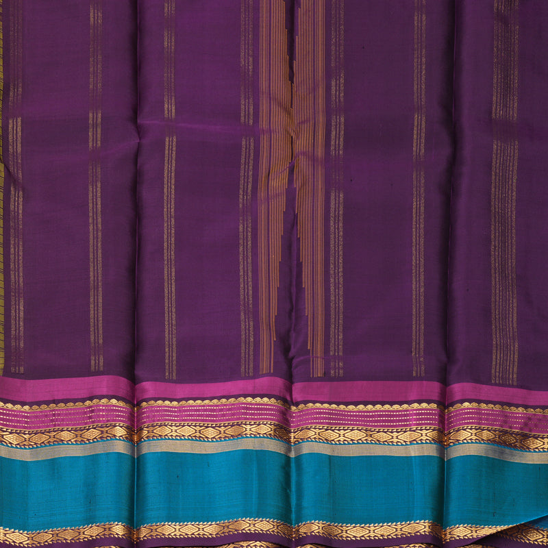 Hayagrivas Handloom Lime Green Kanjivaram Silk Saree with Aqua Blue Border KBF814H3-4