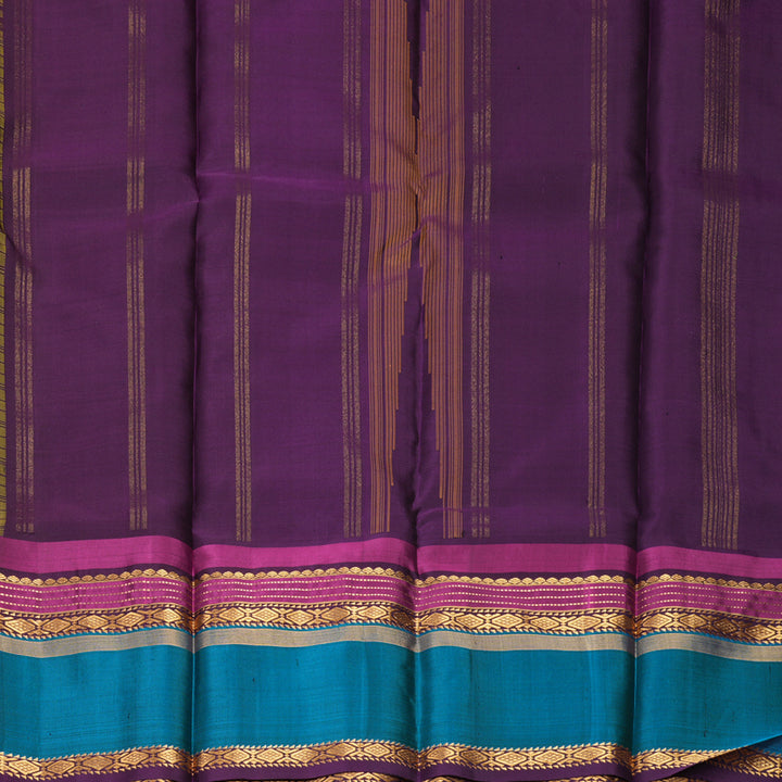 Hayagrivas Handloom Lime Green Kanjivaram Silk Saree with Aqua Blue Border KBF814H3-4
