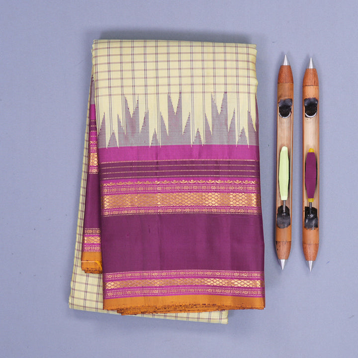 Hayagrivas Handloom Light Yellow Kanjivaram Silk Saree with Purple Border KBF814H3-5